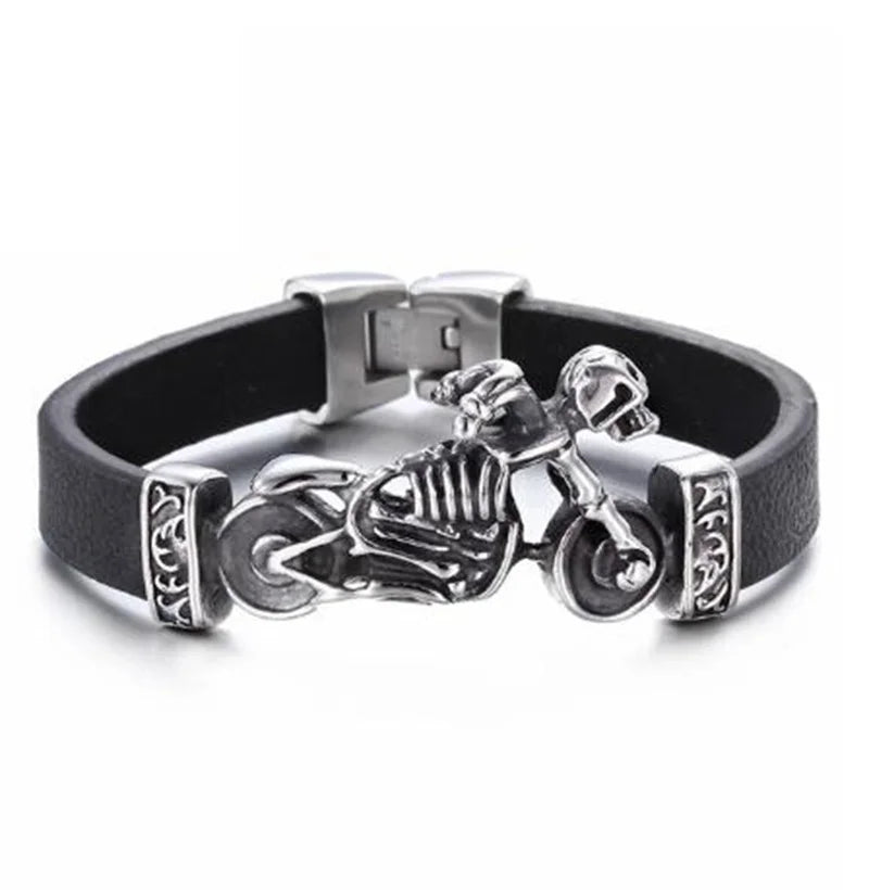 Motorcycle Metal Leather Bracelet