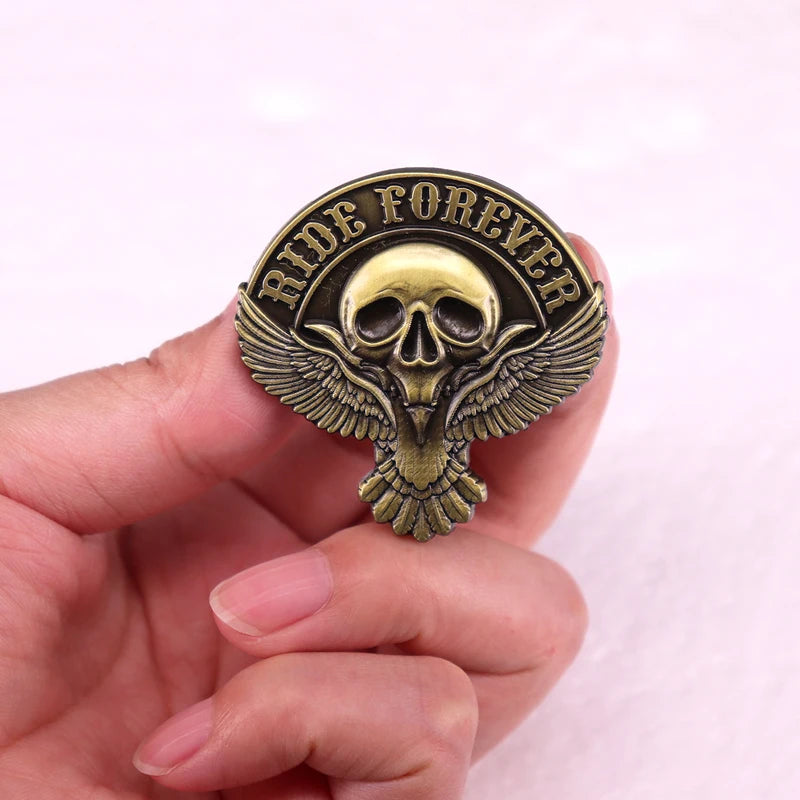 Ride Forever Skull Vintage Pin Brooch