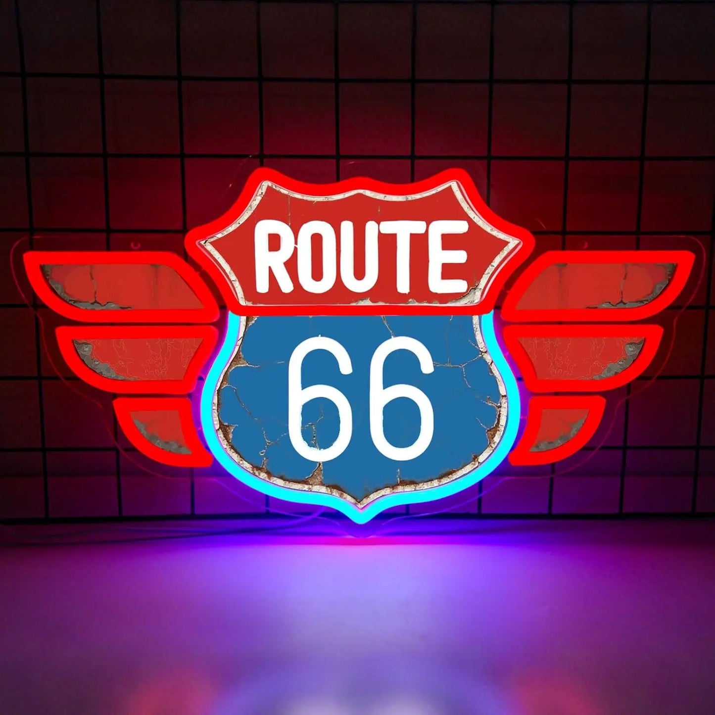 ป้ายนีออน Route 66 สไตล์วินเทจ – ไฟ LED USB สำหรับบาร์ โรงรถ และห้องเล่นเกม