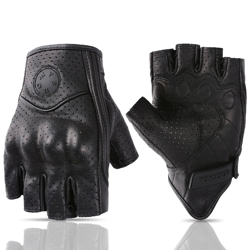 Half-Finger Leather Motorcycle Gloves