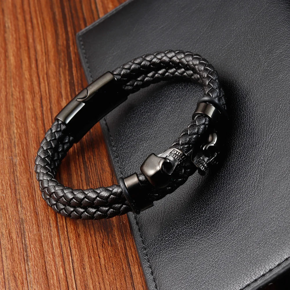 Bracciale di cranio in pelle per motociclisti
