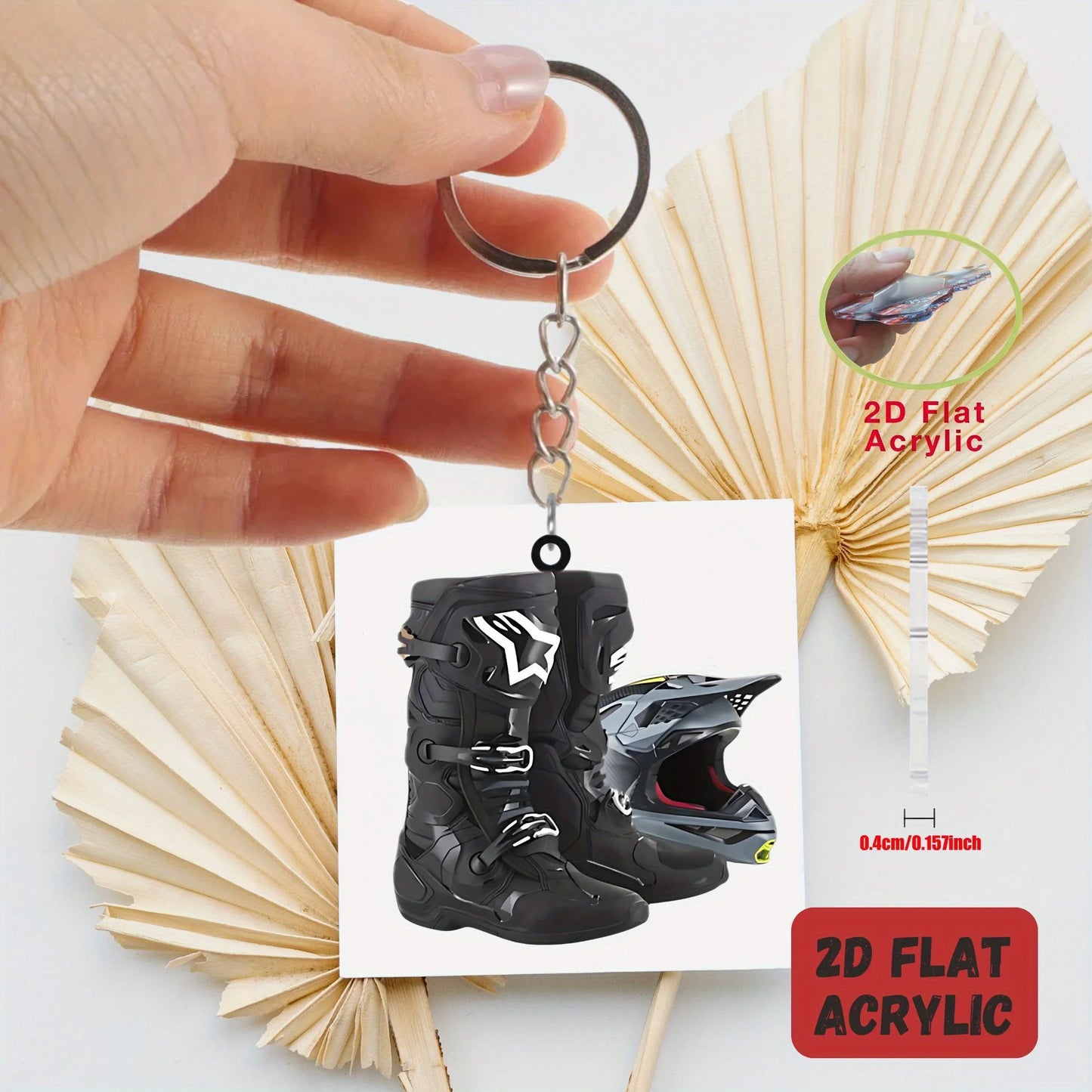 Motorcycle Helmet & Boots 2D Keychain