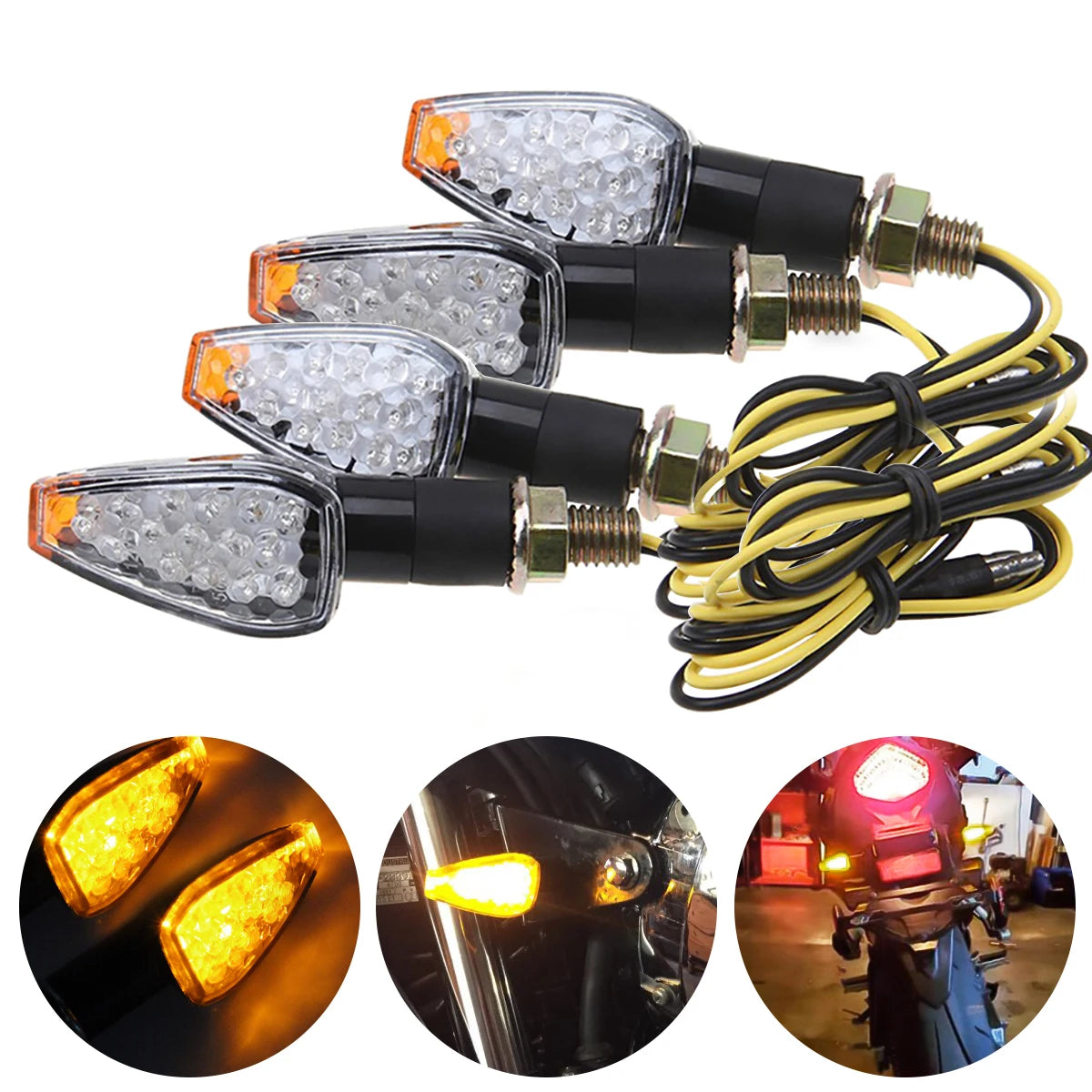 ไฟเลี้ยว LED ลายเกล็ดปลา 4 ชิ้น – ไฟกะพริบสีเหลืองอำพันอเนกประสงค์สำหรับรถจักรยานยนต์