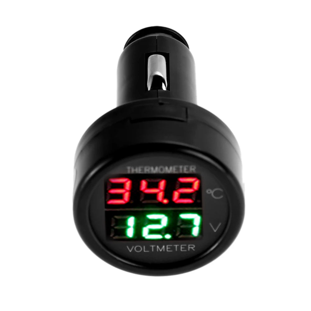 2-in-1-Digitalvoltmeter & Thermometer für Autos, Lkw & Motorräder
