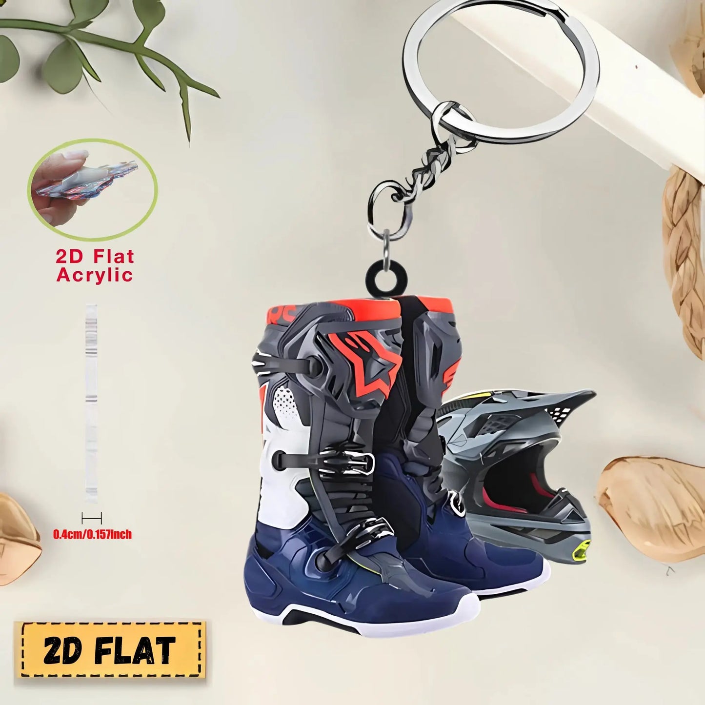 Motorcycle Helmet & Boots 2D Keychain