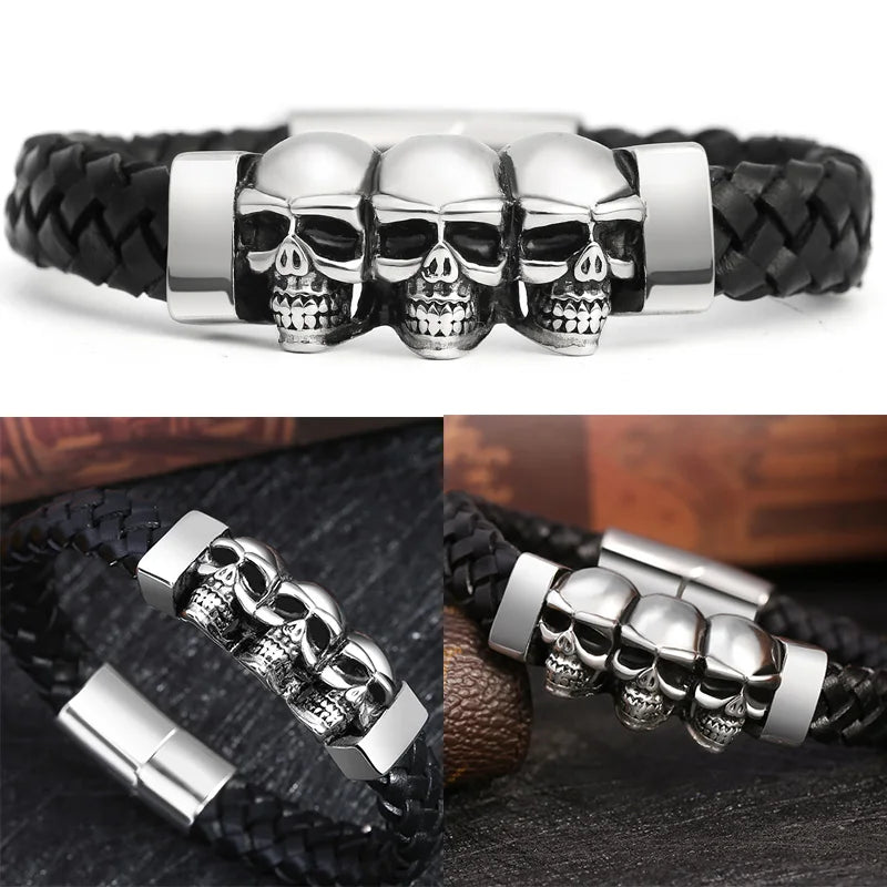 Bracciale di cranio in pelle per motociclisti