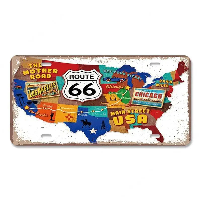 Route 66 Vintage Metal License Plate Signs