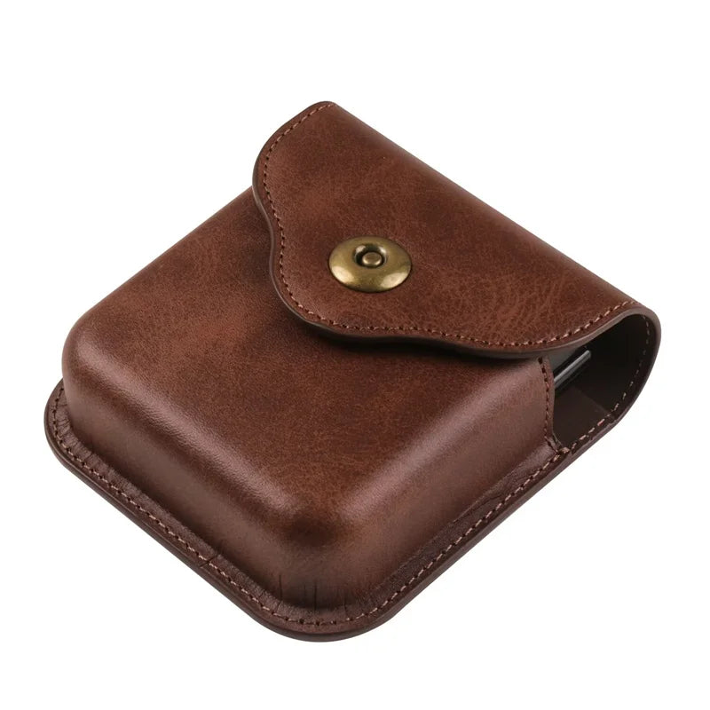 Magnetic Button Flip Leather Belt Case