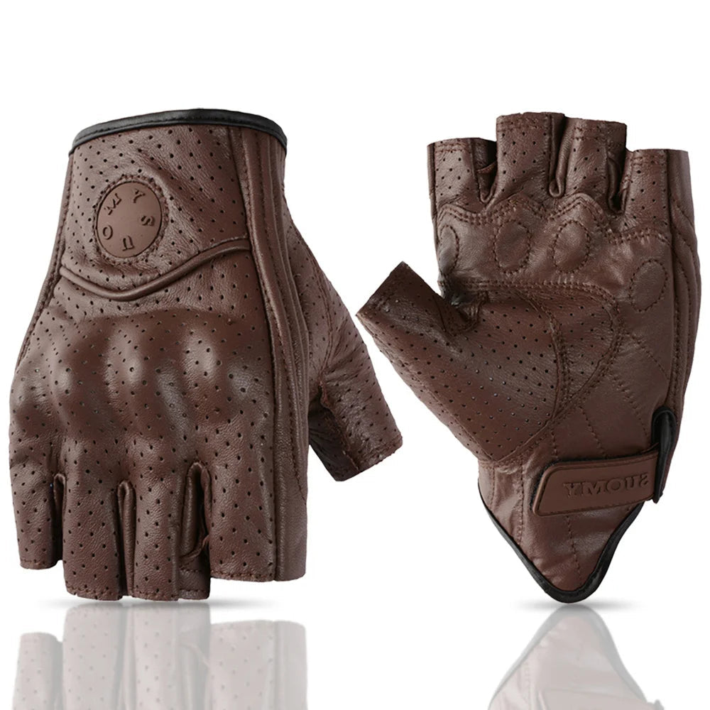 Half-Finger Leather Motorcycle Gloves