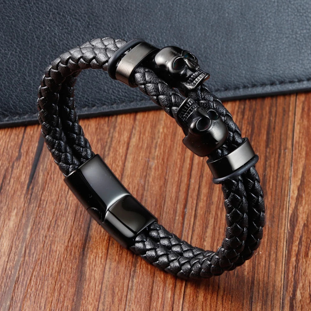 Bracciale di cranio in pelle per motociclisti