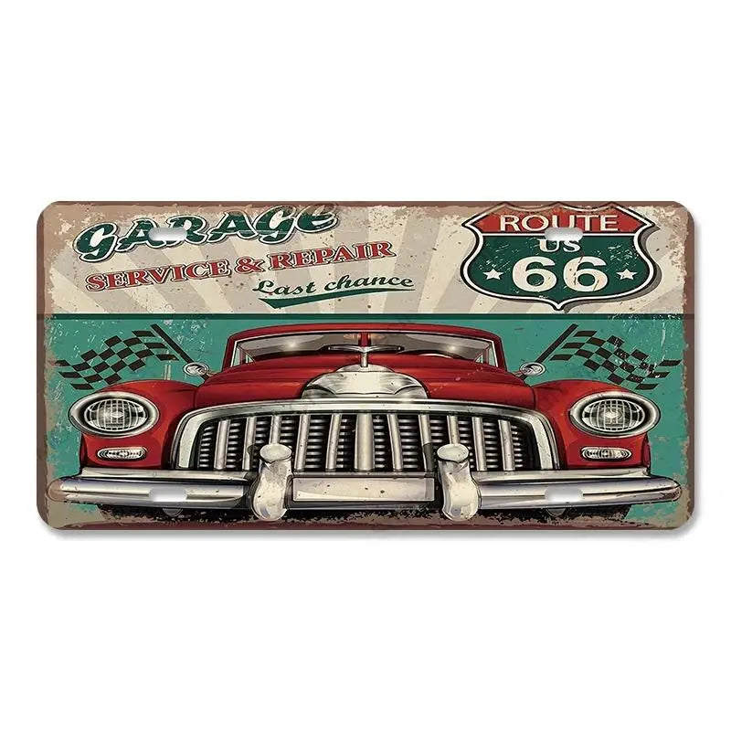 Route 66 Vintage Metal License Plate Signs