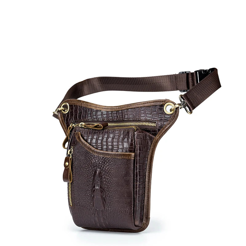 Vintage Crocodile Pattern Leather Leg Bag