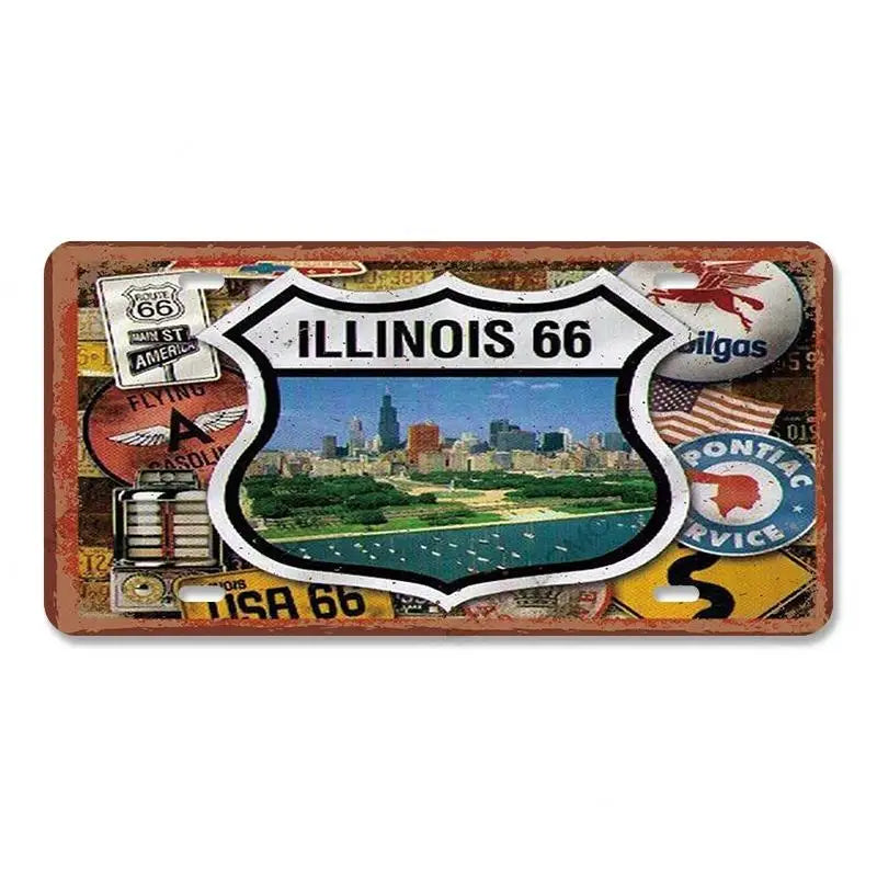 Route 66 Vintage Metal License Plate Signs