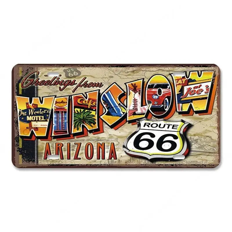 Route 66 Vintage Metal License Plate Signs