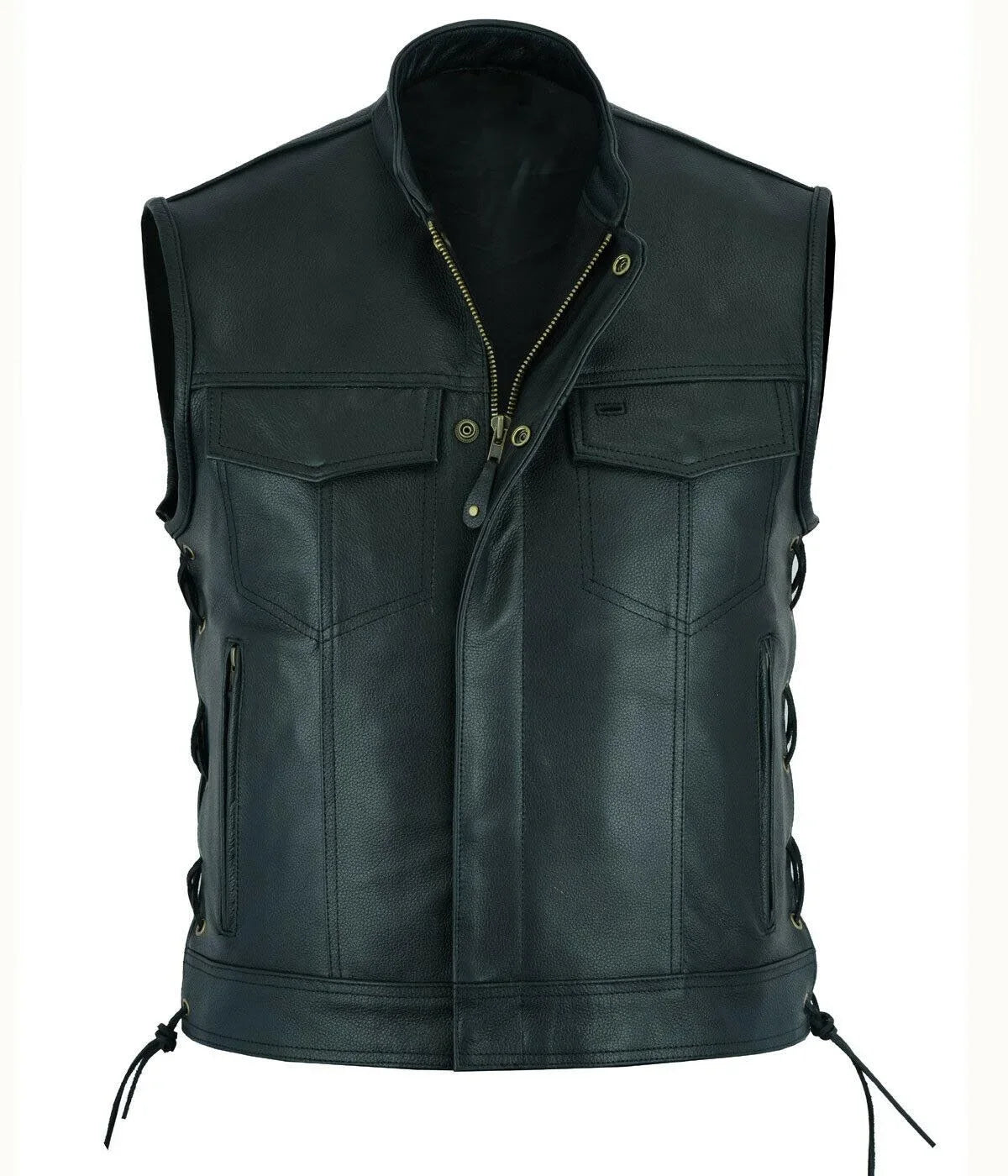 Men’s Black Leather Motorcycle Vest