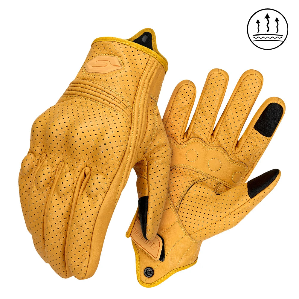 Yellow Leather Motorcycle Gloves