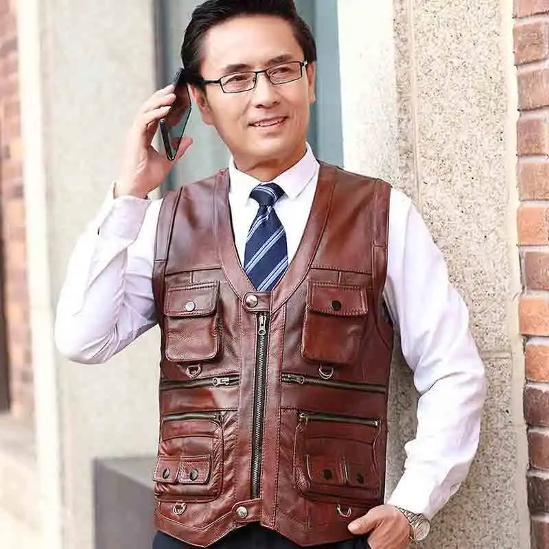 Men’s Cowhide Leather Motorcycle Vest