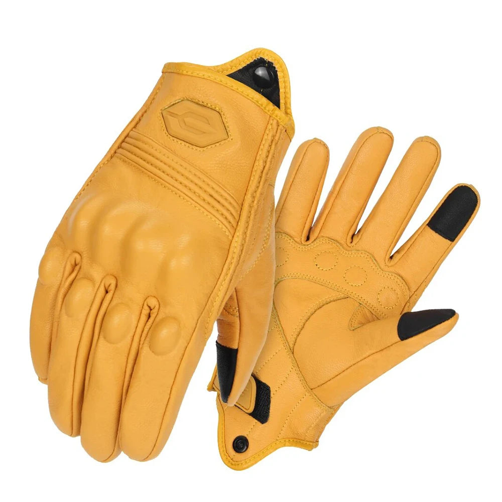 Yellow Leather Motorcycle Gloves