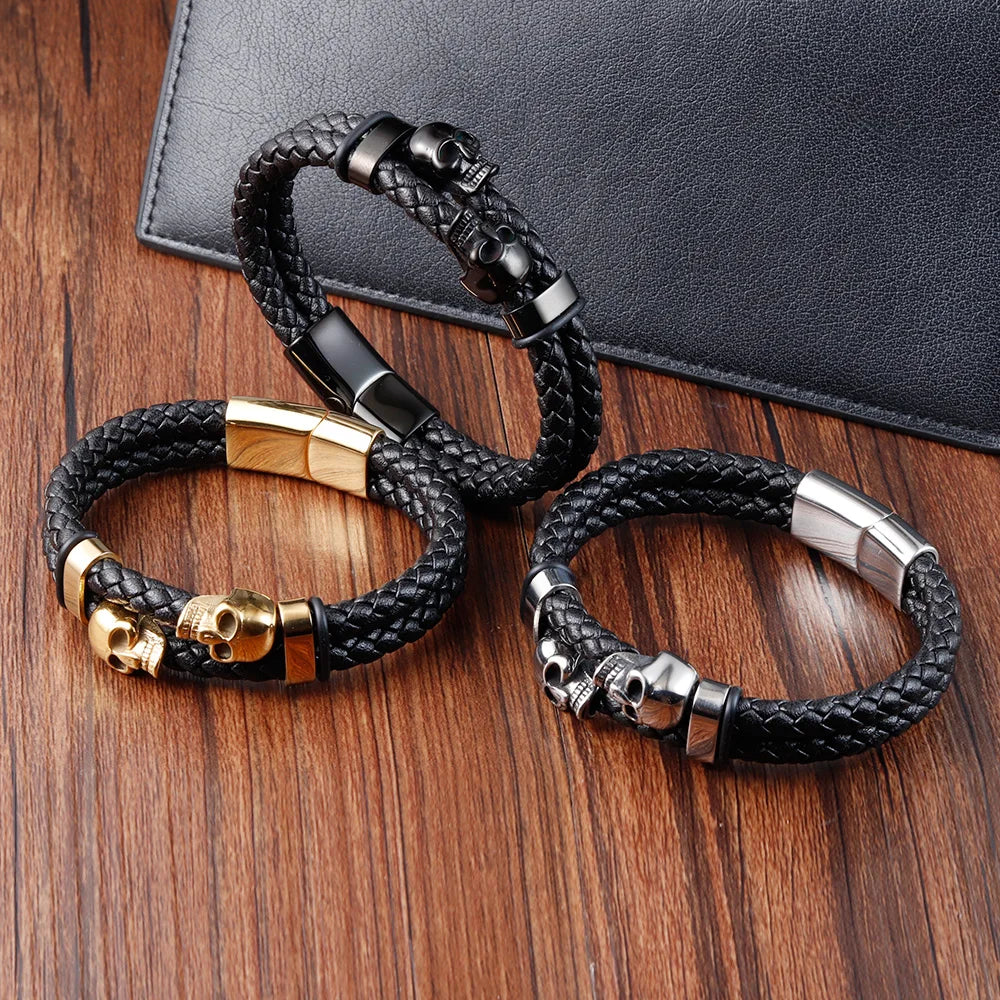 Bracciale di cranio in pelle per motociclisti