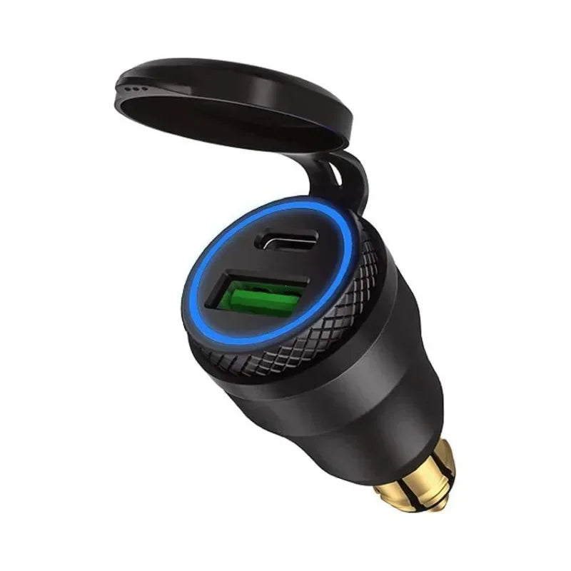 ที่ชาร์จมอเตอร์ไซค์ 30W QC3.0 + USB-C PD – อะแดปเตอร์ปลั๊ก Hella DIN กันน้ำสำหรับ BMW, Ducati และ Triumph