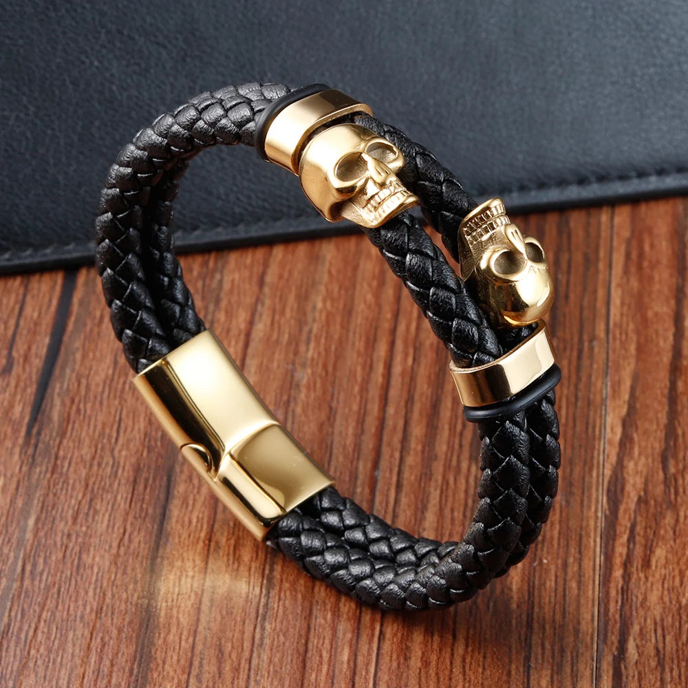Bracciale di cranio in pelle per motociclisti