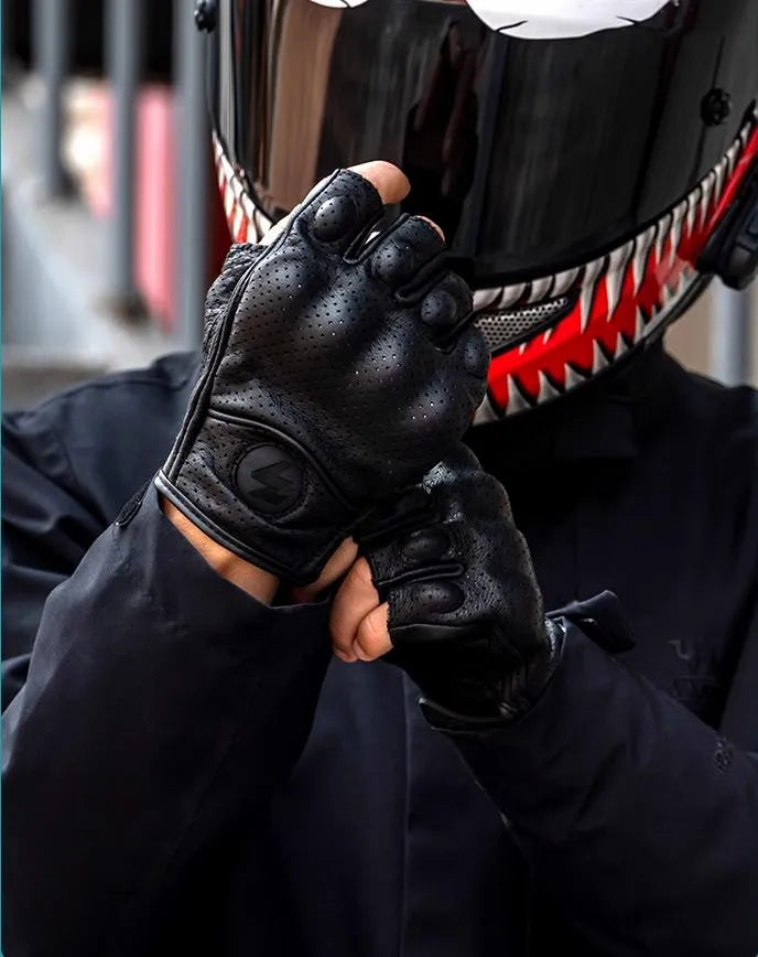 Perforated Leather Motorcycle Gloves
