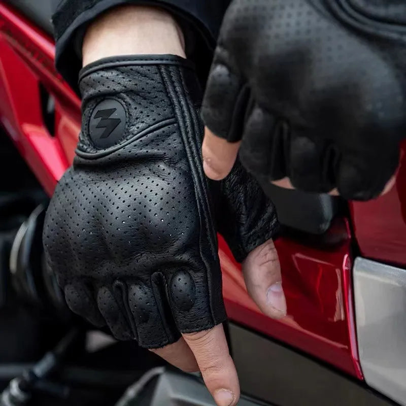 Perforated Leather Motorcycle Gloves