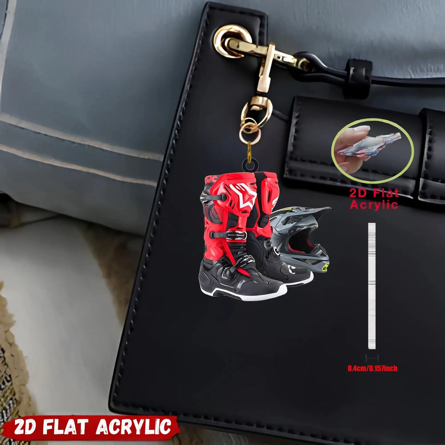 Motorcycle Helmet & Boots 2D Keychain