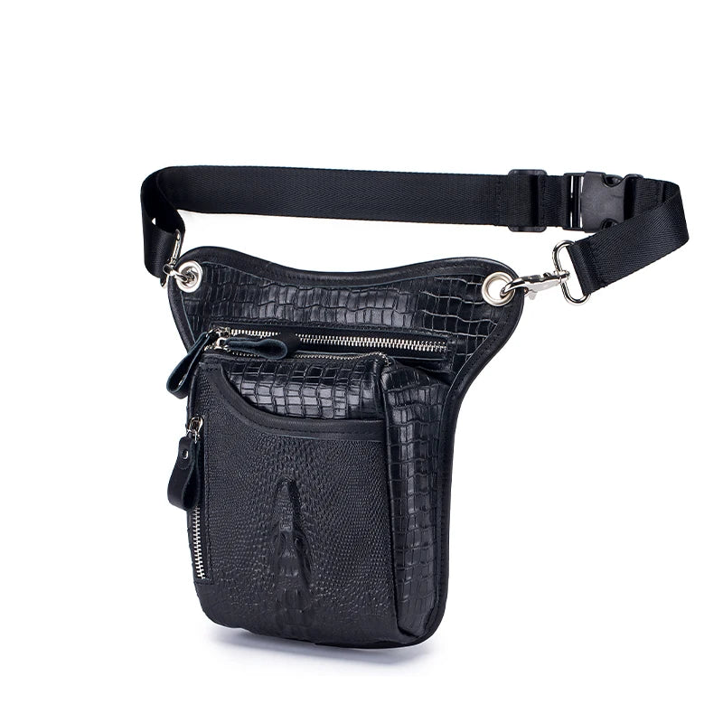 Vintage Crocodile Pattern Leather Leg Bag