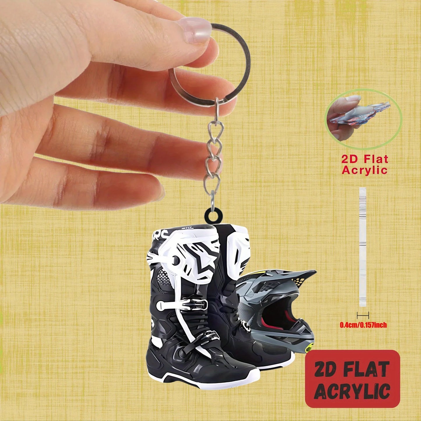 Motorcycle Helmet & Boots 2D Keychain
