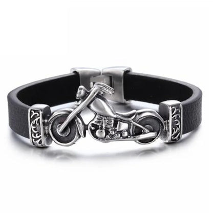 Motorcycle Metal Leather Bracelet 