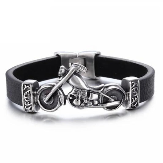 Motorcycle Metal Leather Bracelet 