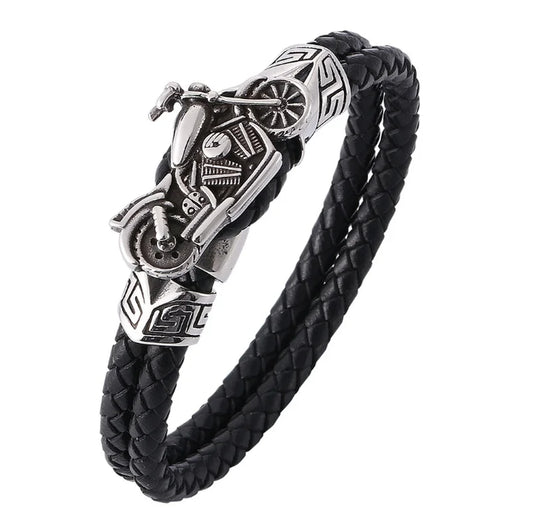Motorcycle Metal Leather Bracelet 
