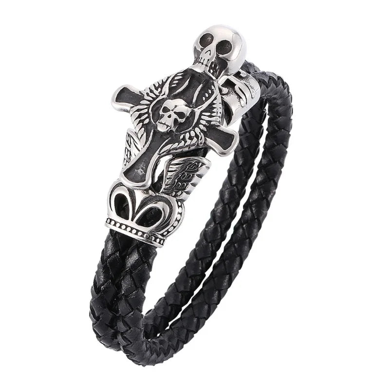 Motorcycle Metal Leather Bracelet 