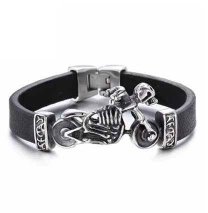 Motorcycle Metal Leather Bracelet 