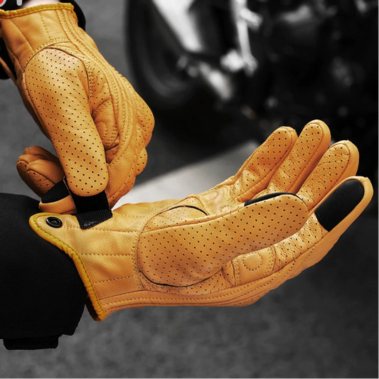 Yellow Leather Motorcycle Gloves