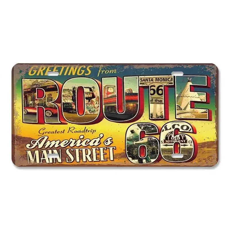 Route 66 Vintage Metal License Plate Signs 