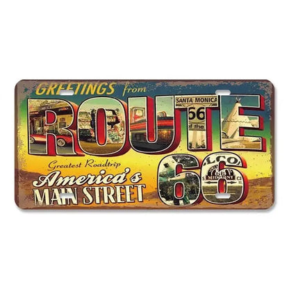 Route 66 Vintage Metal License Plate Signs 