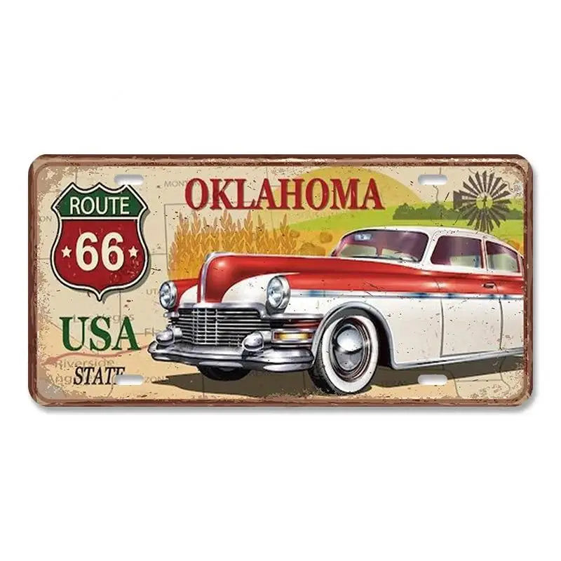 Route 66 Vintage Metal License Plate Signs 