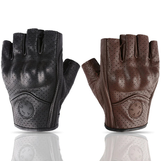 Half-Finger Leather Motorcycle Gloves