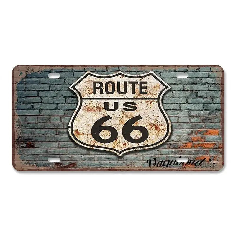 Route 66 Vintage Metal License Plate Signs 