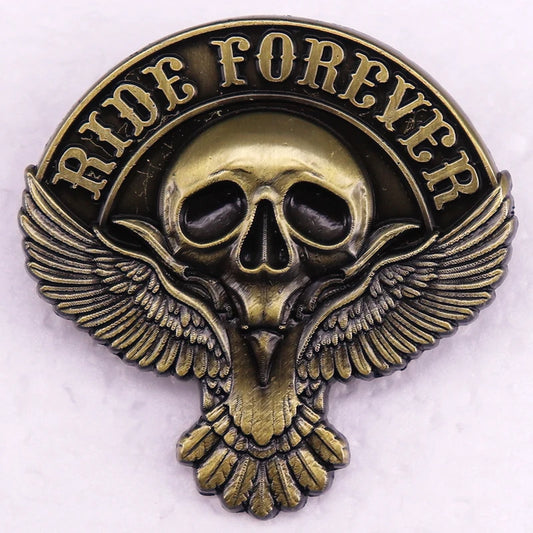 Ride Forever Skull Vintage Pin Brooch