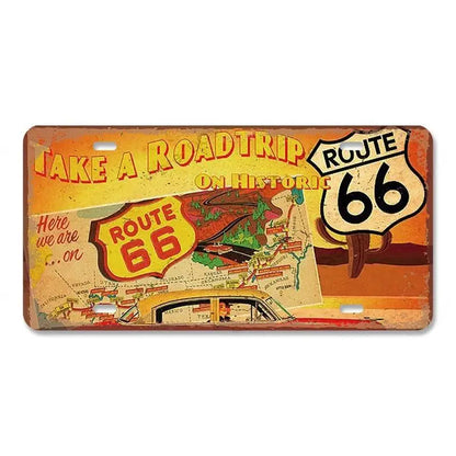 Route 66 Vintage Metal License Plate Signs 