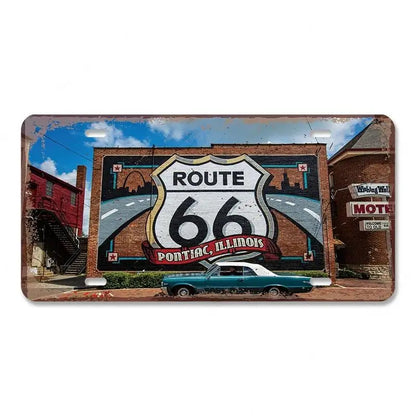 Route 66 Vintage Metal License Plate Signs 