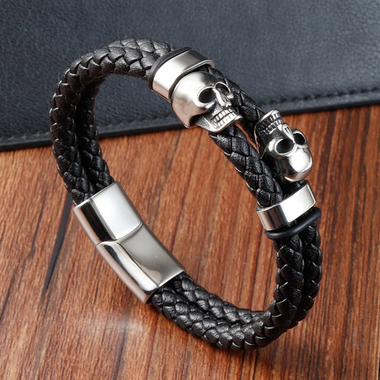 Lederschädelarmband für Motorradfahrer 