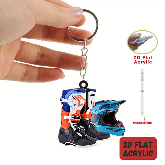 Motorcycle Helmet & Boots 2D Keychain 