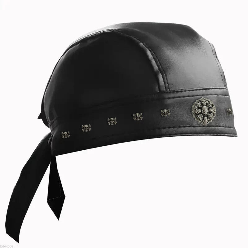Black Leather Skull Bandana 