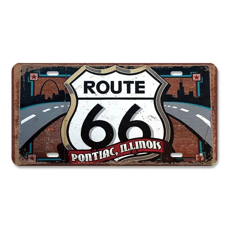 Route 66 Vintage Metal License Plate Signs 
