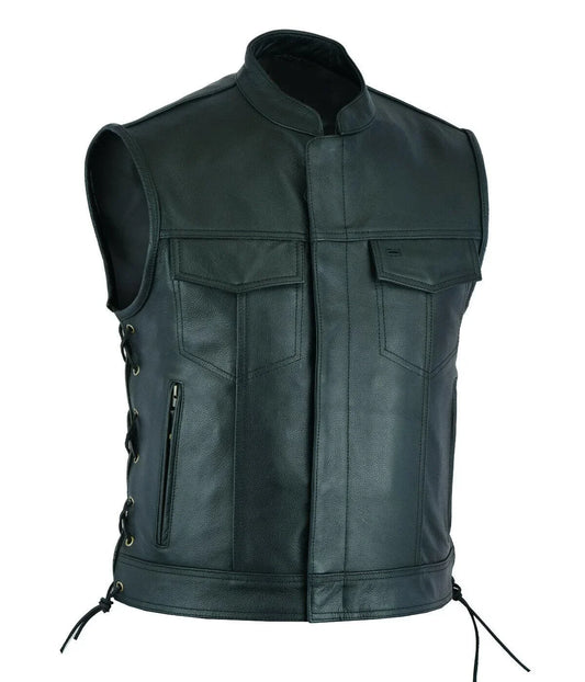 Men’s Black Leather Motorcycle Vest 