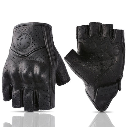 Half-Finger Leather Motorcycle Gloves